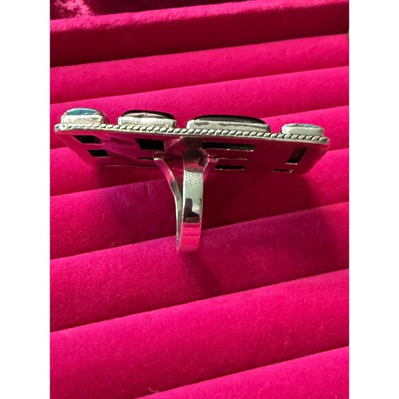 HUGE Sterling Silver Adjustable Ring Onyx Turquoise Spiny Oyster - Picture 4 of 8